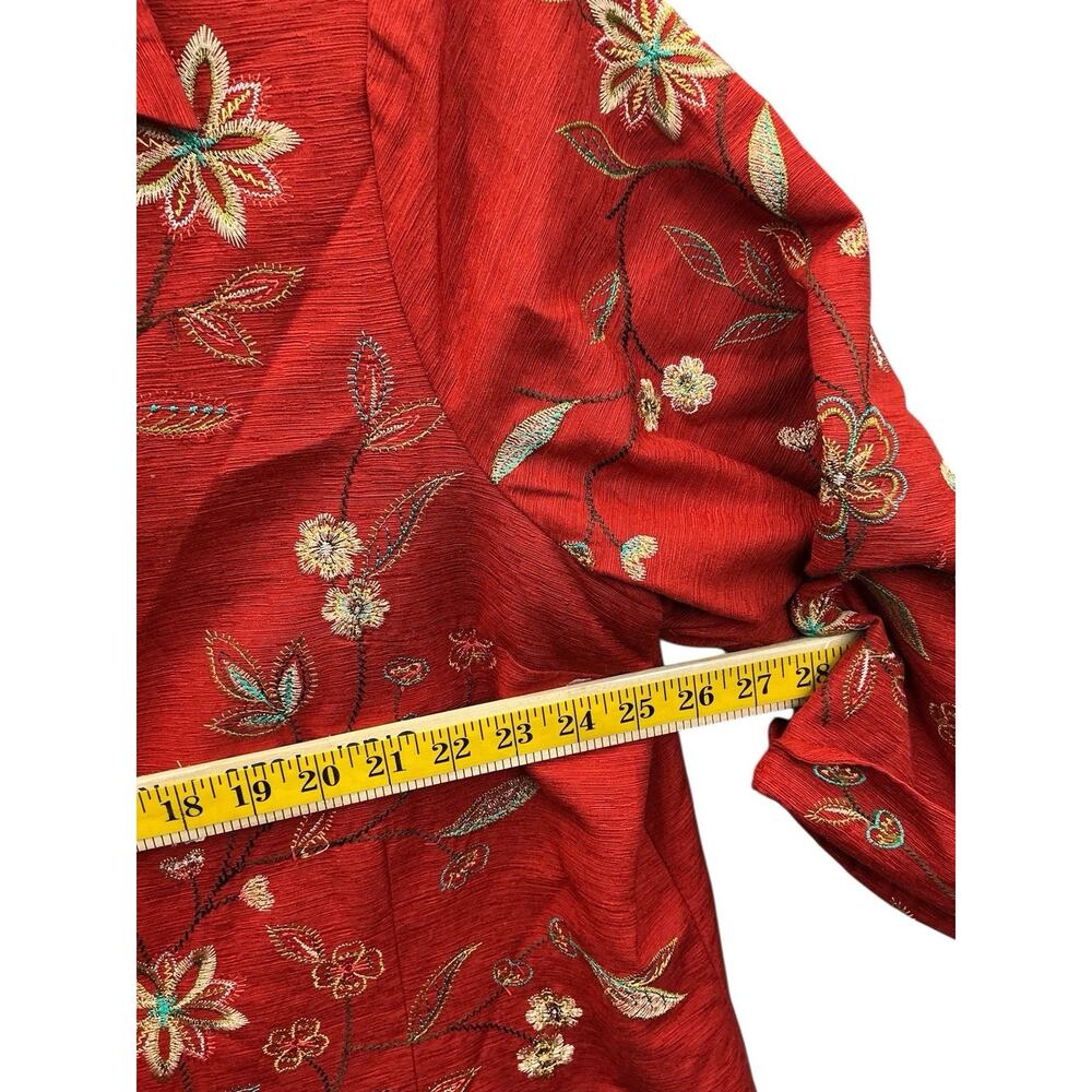 Silk Land Red Floral Embroidered 100% Silk Jacket Blazer 3/4 sleeve SZ.3X - Picture 8 of 14